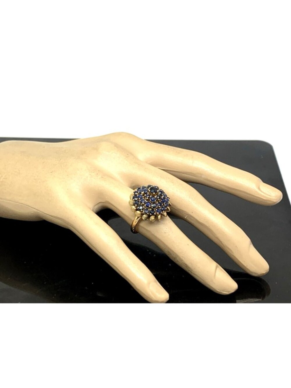 Blue Sapphire Dome Cocktail Women's Ring 14k Yellow Gold Estate Jewelry Size 7 - Picture 5 of 16